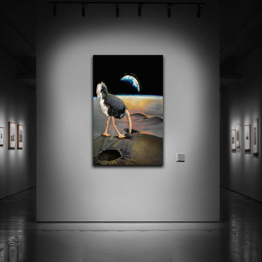 Autruche surréaliste face à la Terre (2024)