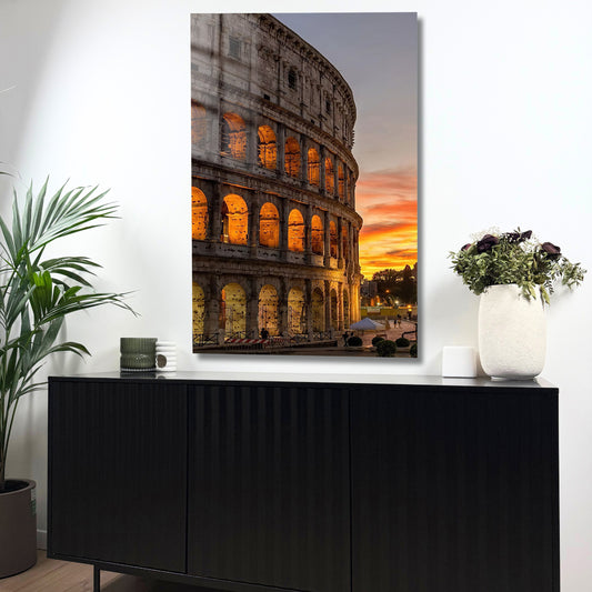 colisée illuminé avec ciel orange