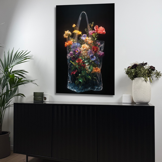 décoration murale sac transparent fleurs