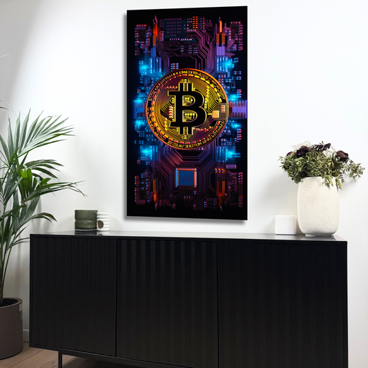 tableau bitcoin futuriste sur circuit électronique