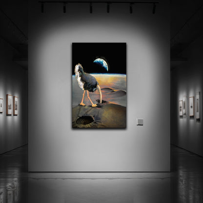 Autruche surréaliste face à la Terre (2024)