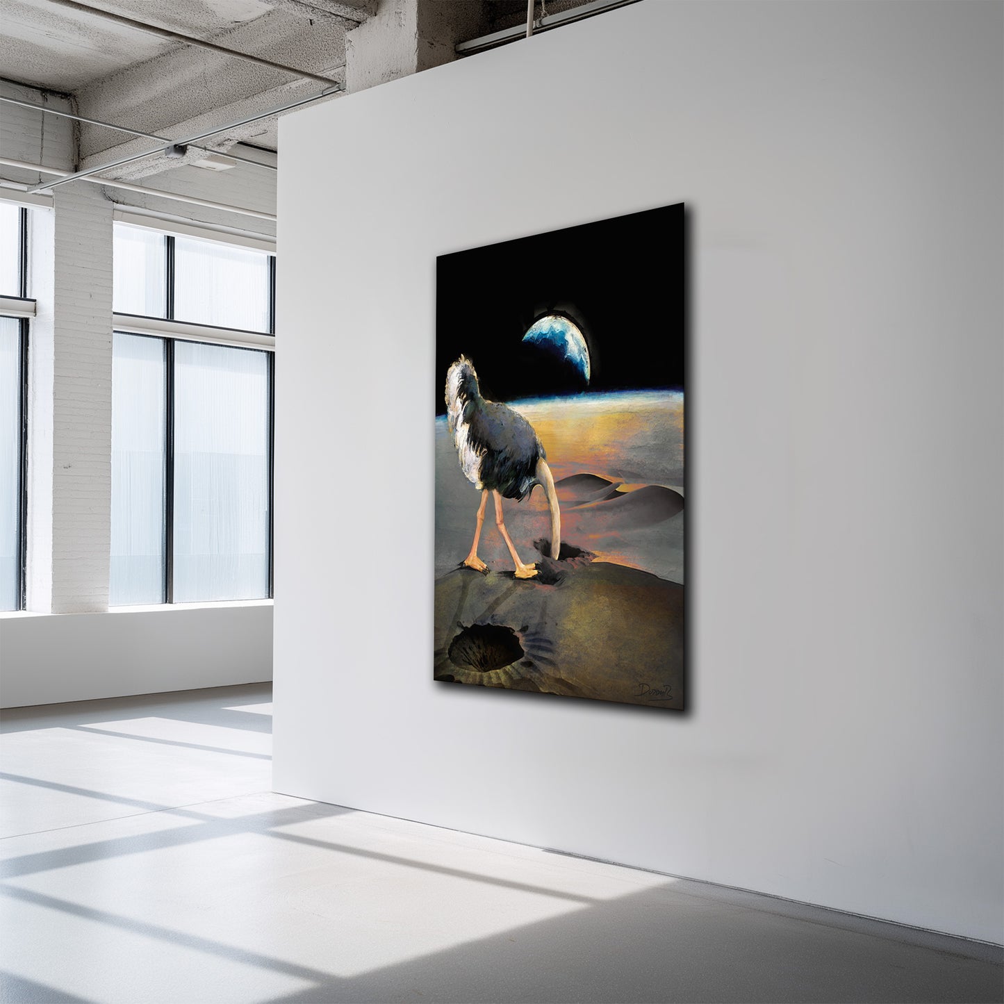 Autruche surréaliste face à la Terre (2024)