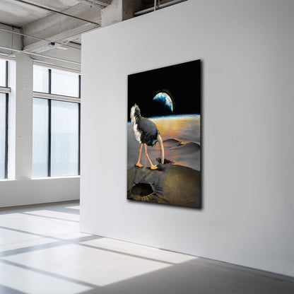 Autruche surréaliste face à la Terre (2024)