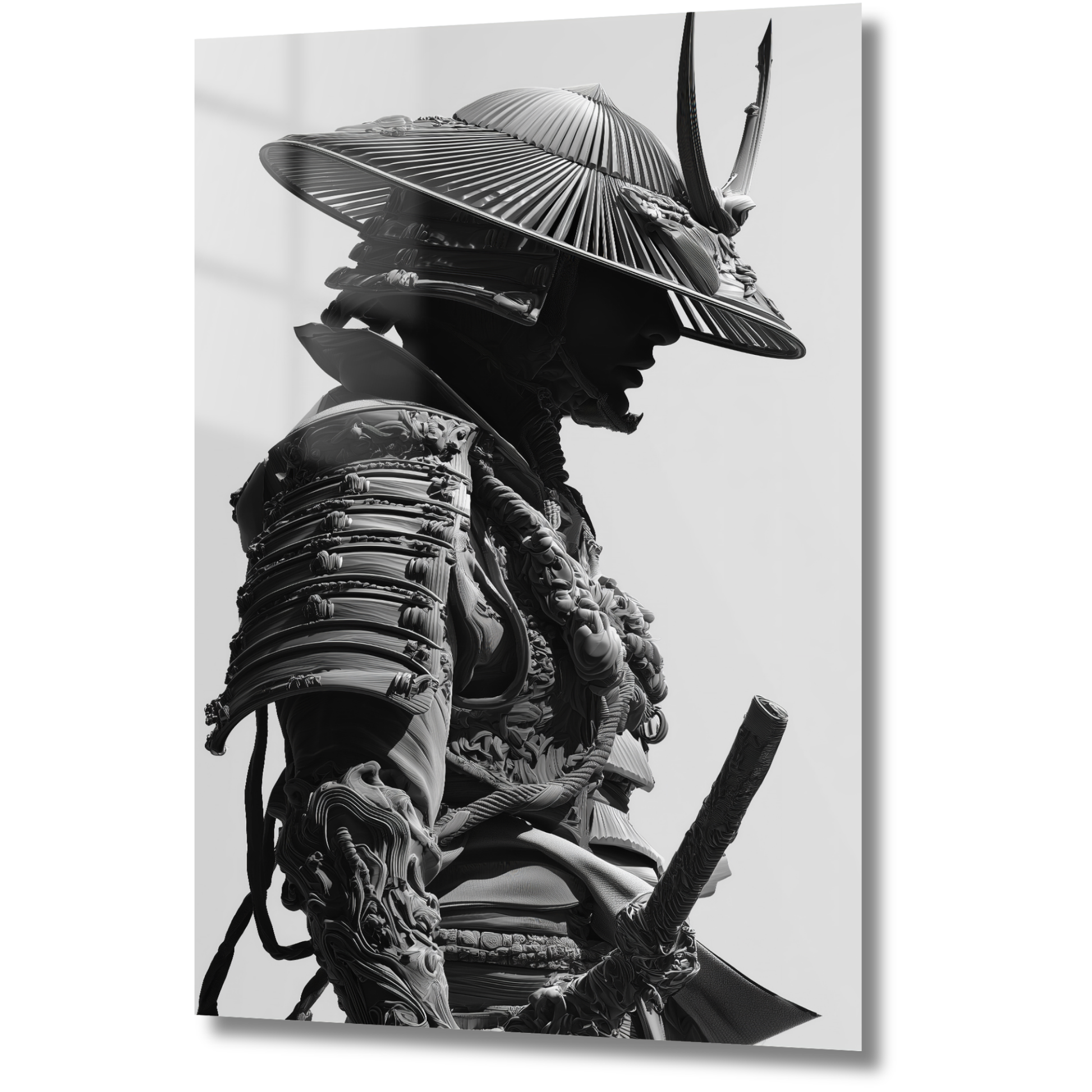 samouraï en armure traditionnelle en noir et blanc