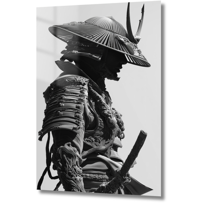 samouraï en armure traditionnelle en noir et blanc