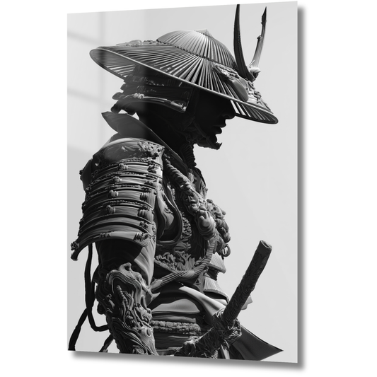 samouraï en armure traditionnelle en noir et blanc