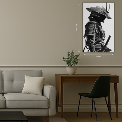 armure japonaise traditionnelle vue en noir et blanc