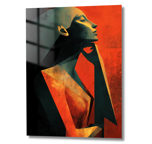 portrait abstrait moderne orange et vert