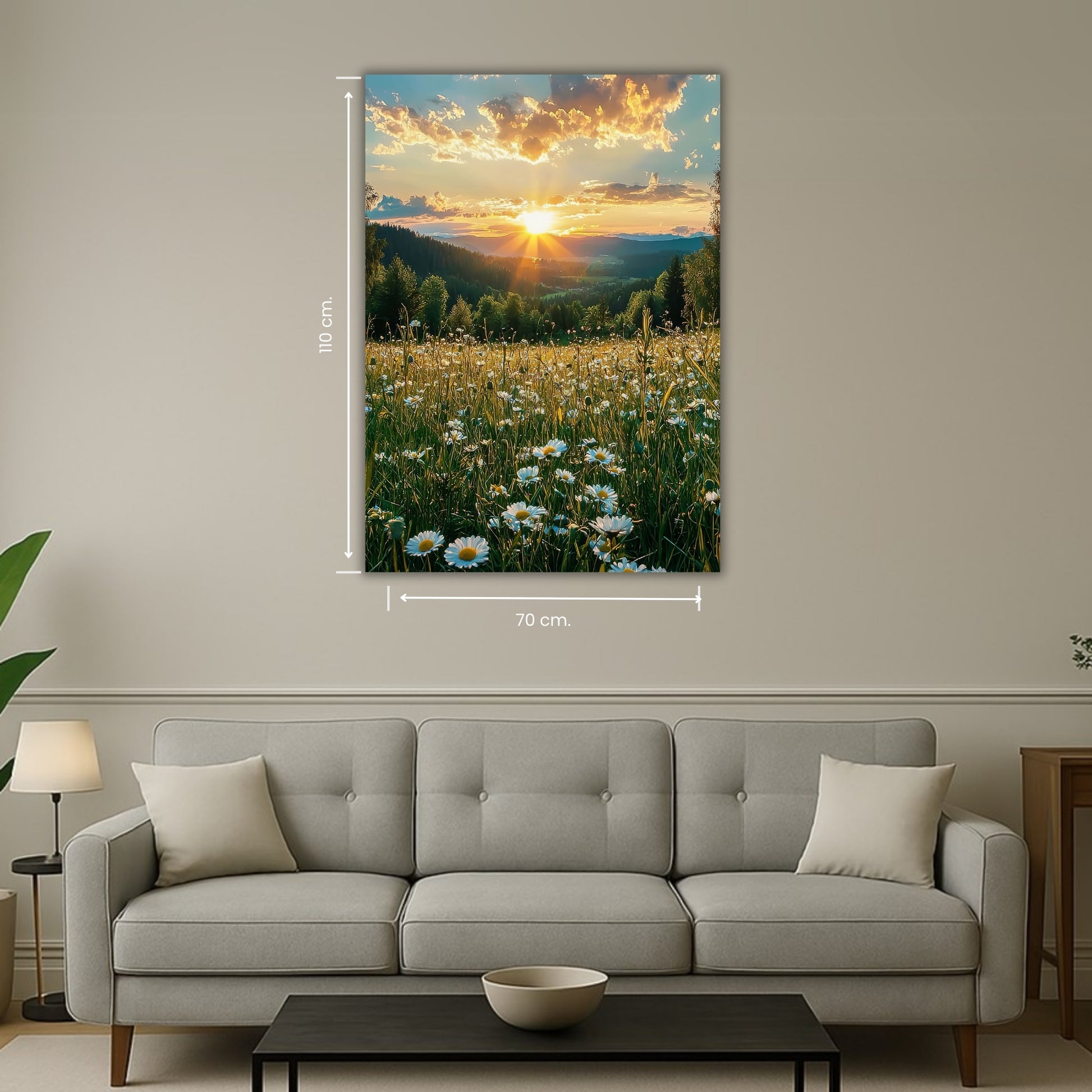 paysage naturel avec marguerites et lumière dorée