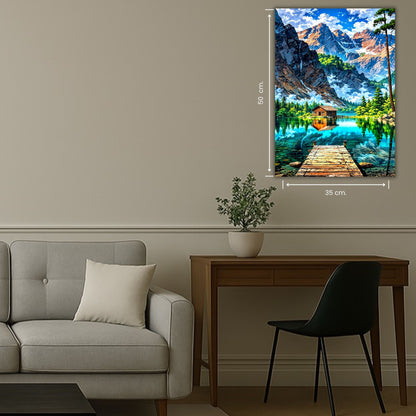 ponton en premier plan devant un lac de montagne