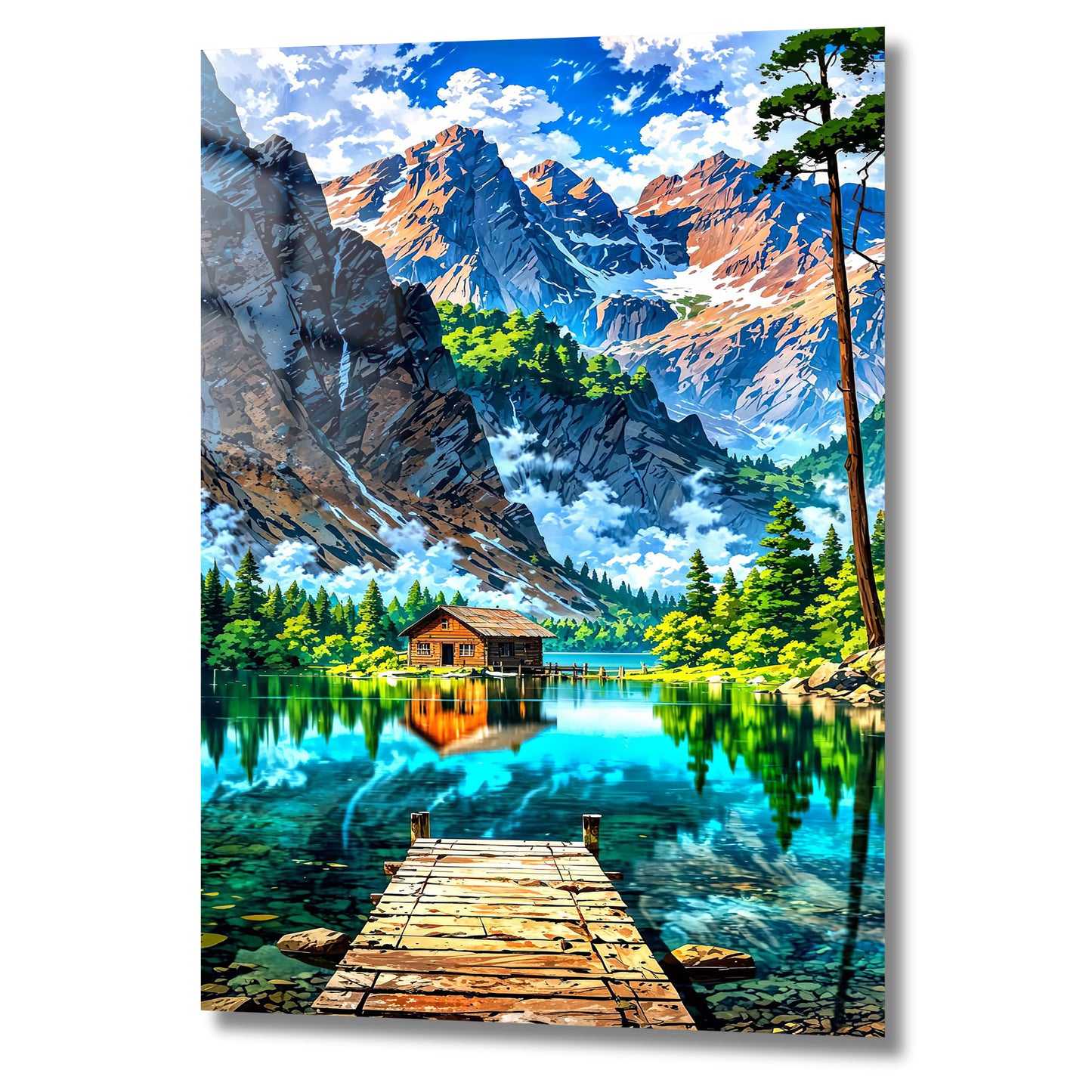 paysage de montagne avec lac turquoise et chalet