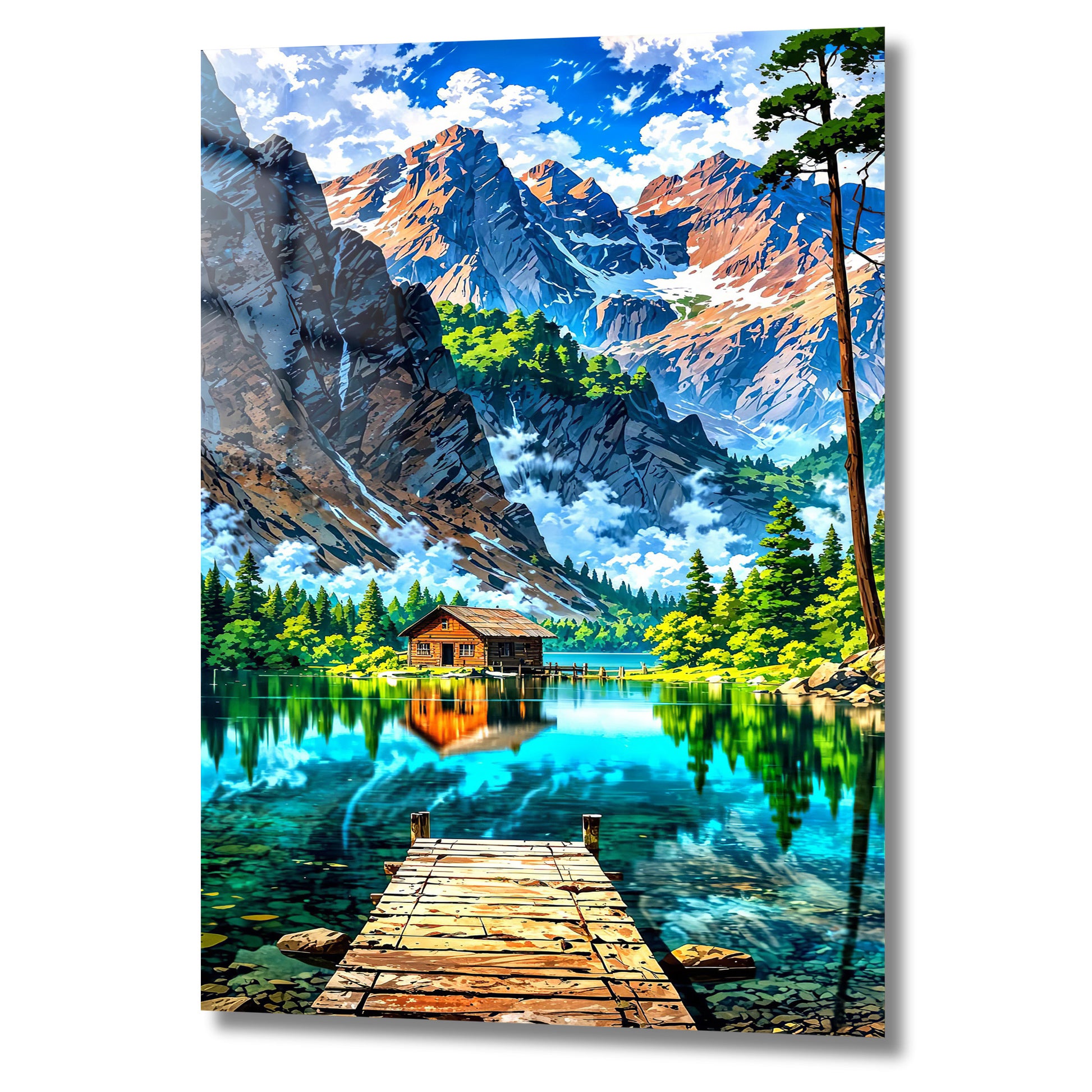 paysage de montagne avec lac turquoise et chalet