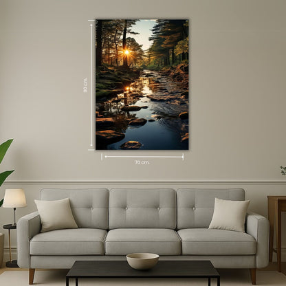 paysage naturel avec rivière et lumière dorée