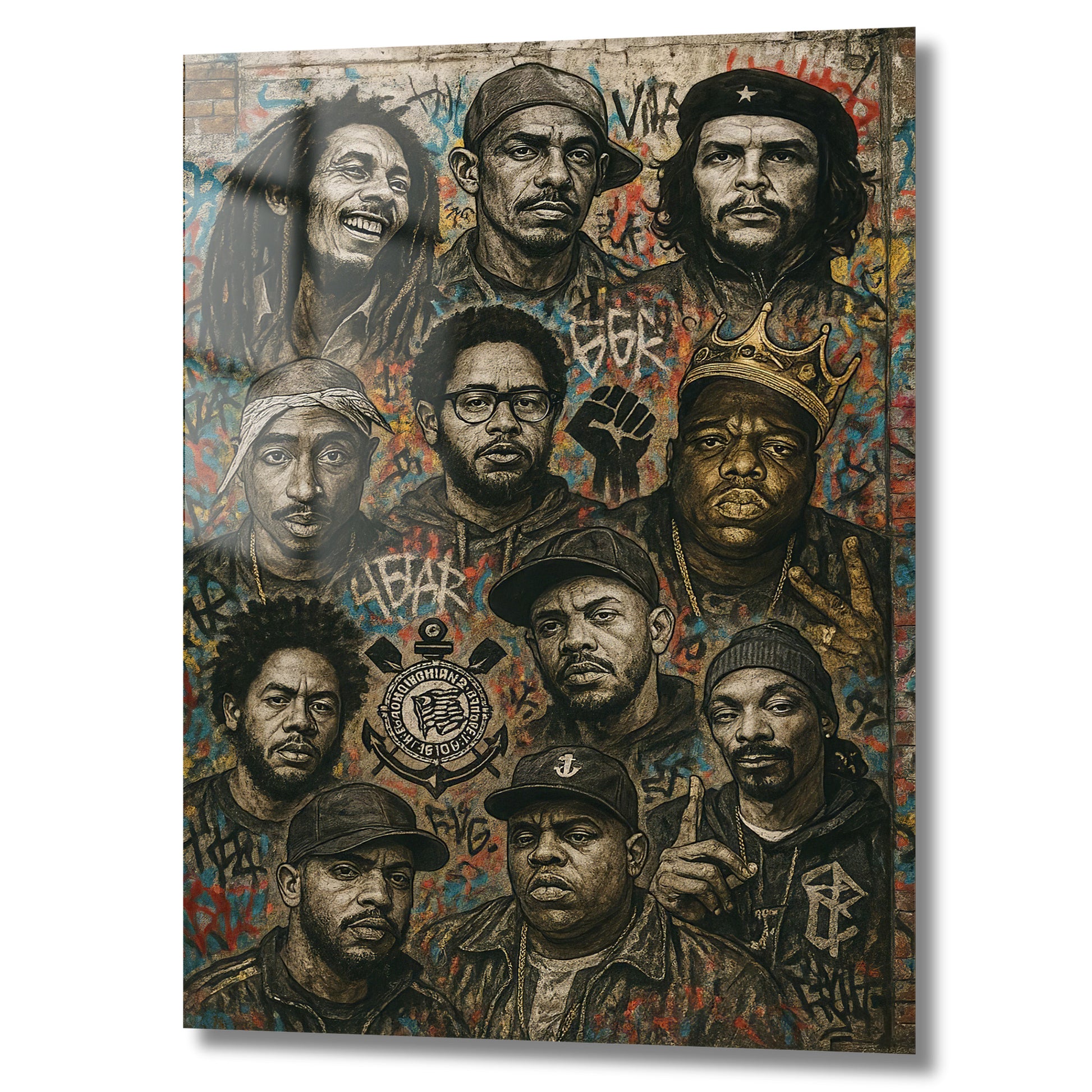 portraits masculins stylisés sur un mur graffiti