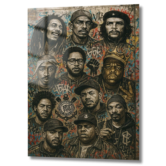 portraits masculins stylisés sur un mur graffiti