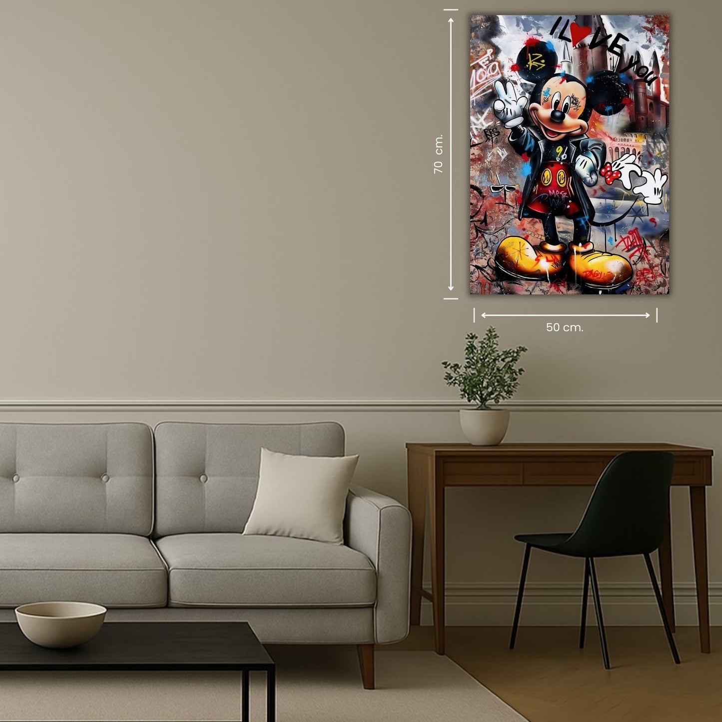 illustration de mickey sur fond urbain graffé.