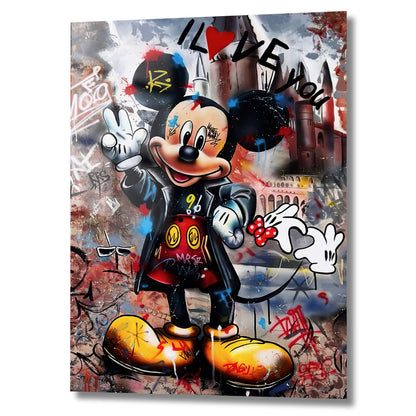personnage cartoon mickey dans un décor graffiti