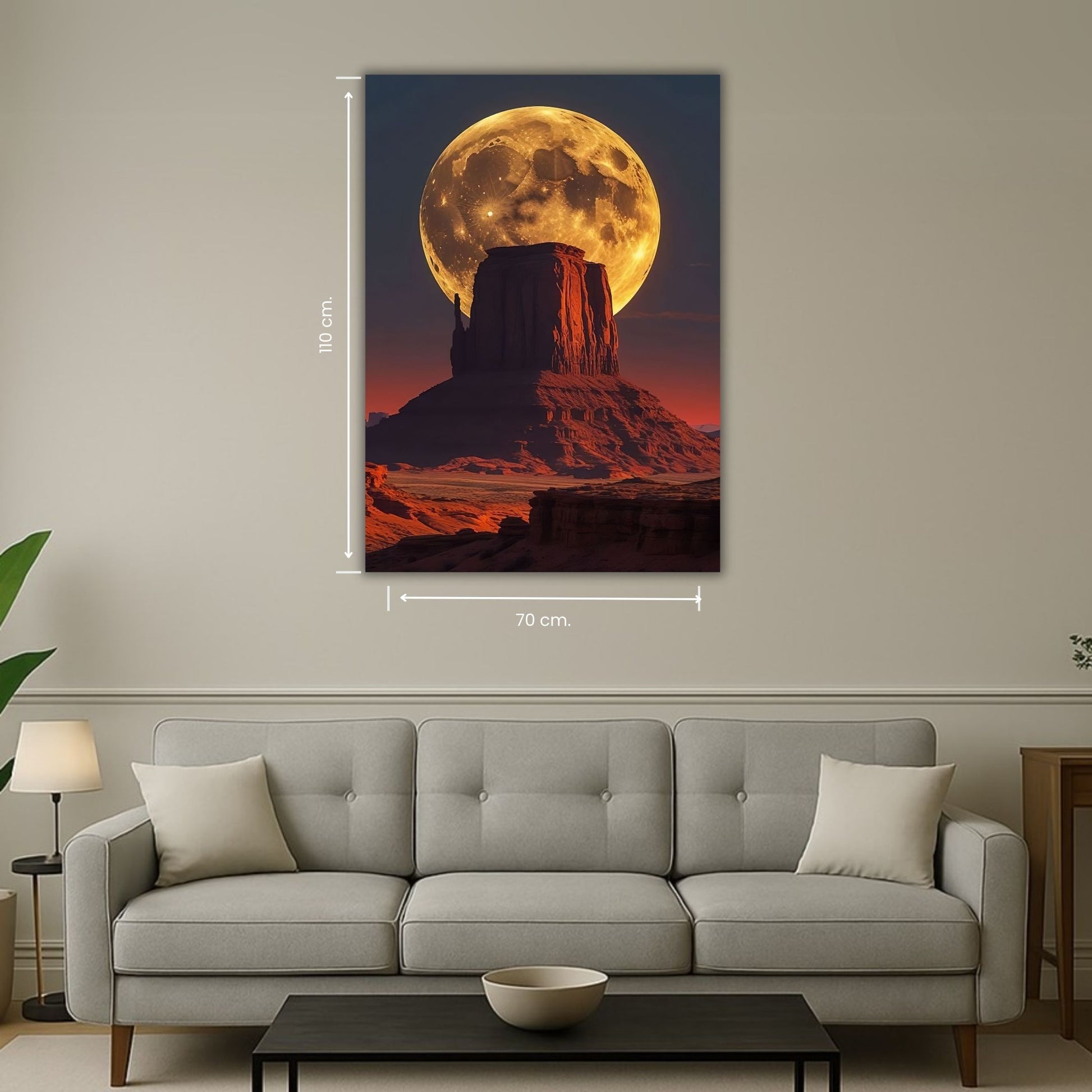 paysage désert avec rocher et grande lune