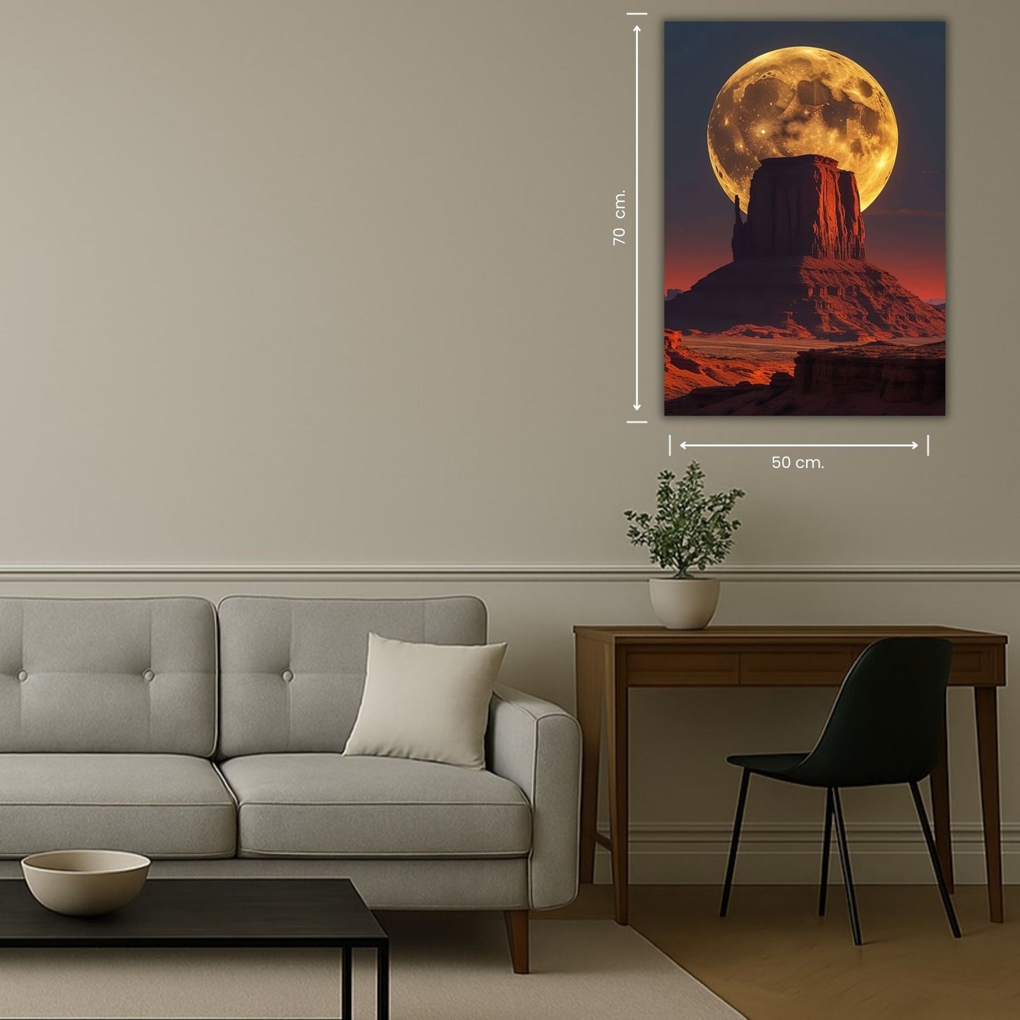 lune pleine éclairant un rocher dans le désert