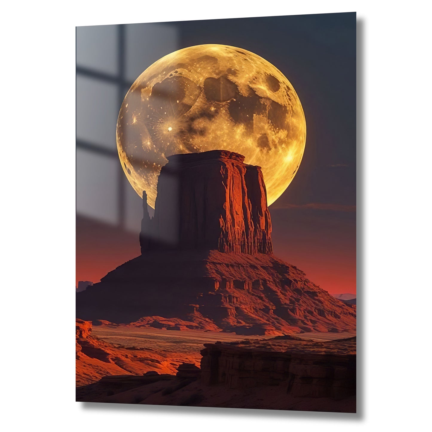 rocher désertique avec lune géante derrière