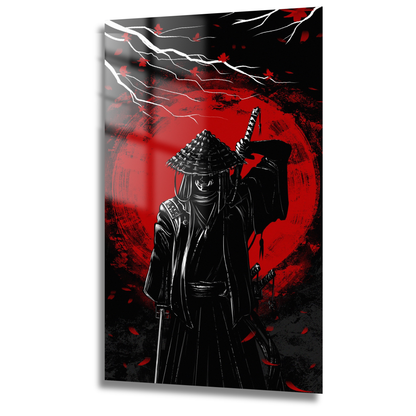 samouraï silhouette sombre rouge et noir