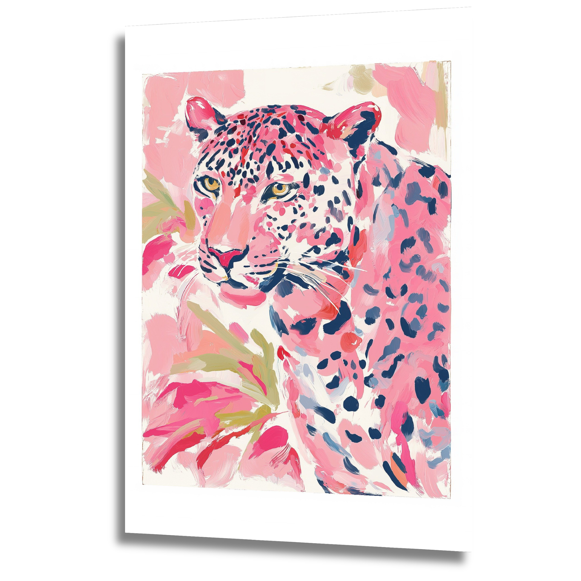 tableau léopard rose moderne