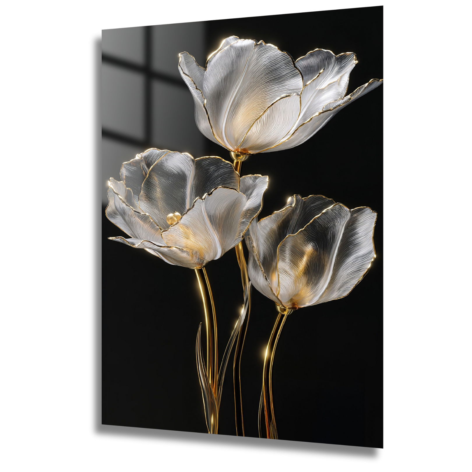 tableau fleur dorée sur fond noir
