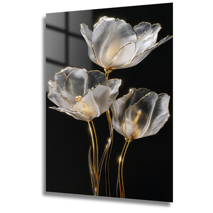 tableau fleur dorée sur fond noir
