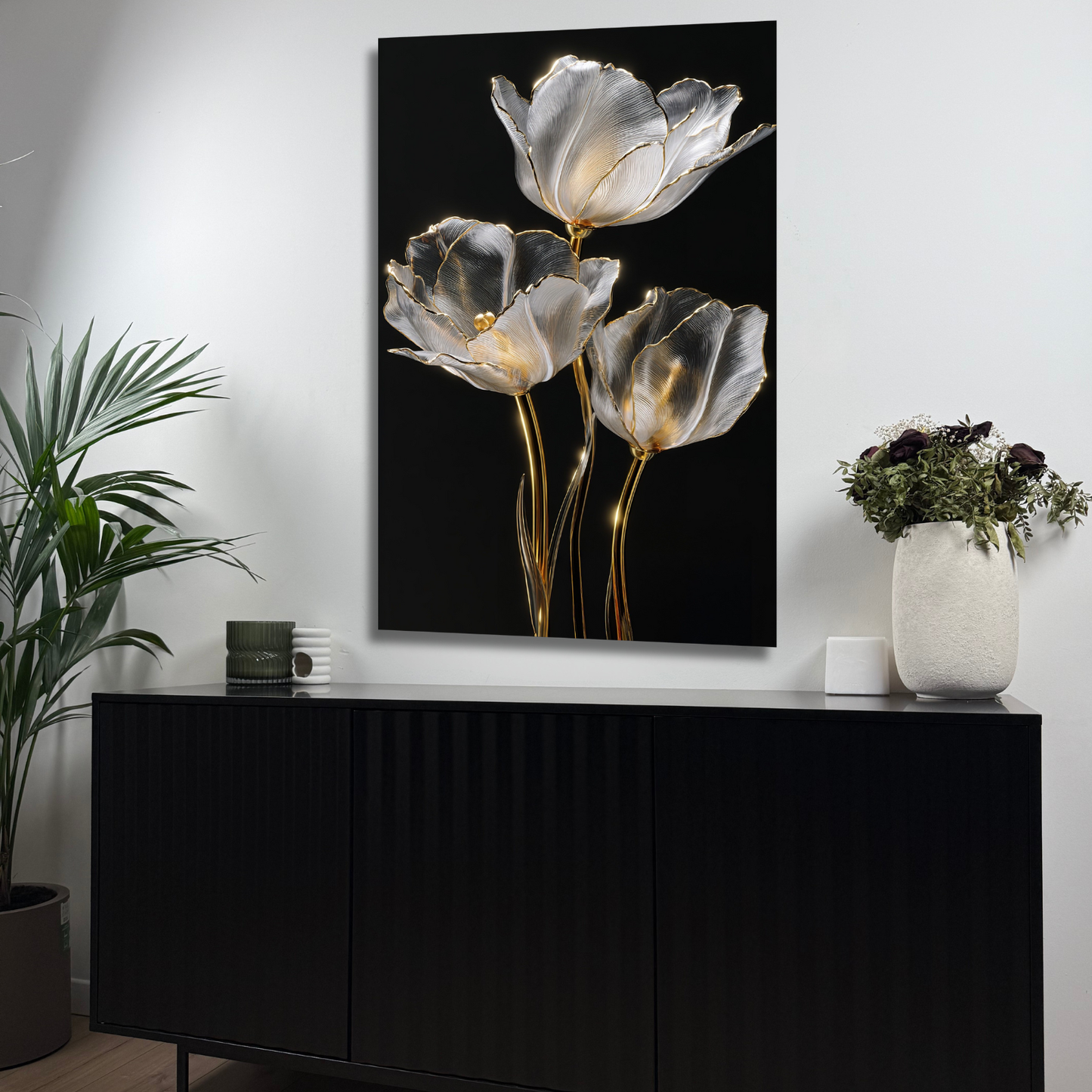 art mural floral or en verre trempé