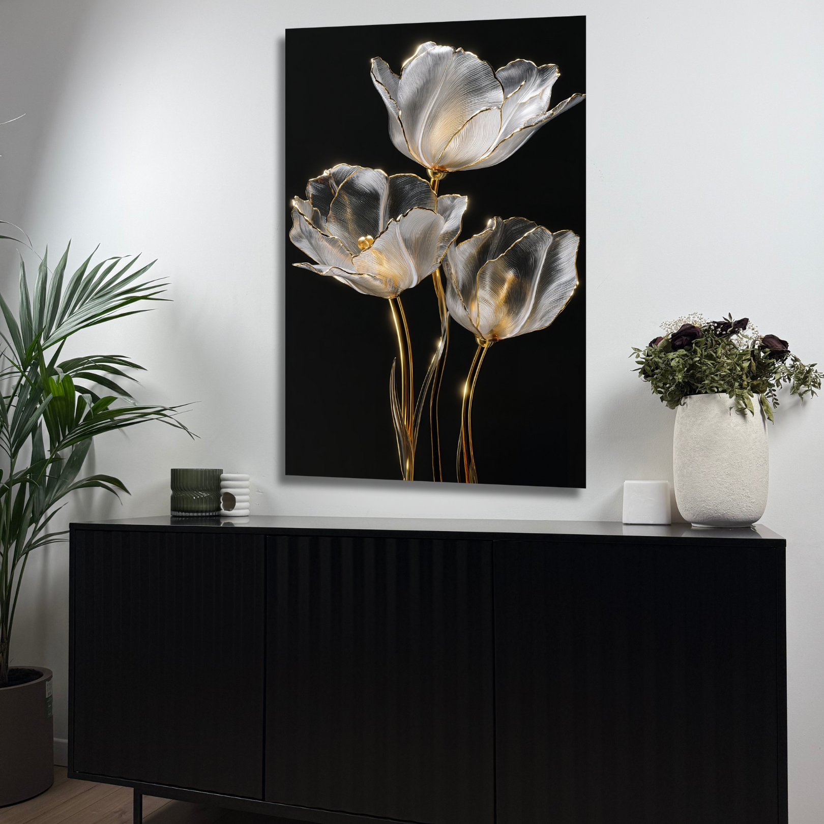 art mural floral or en verre trempé