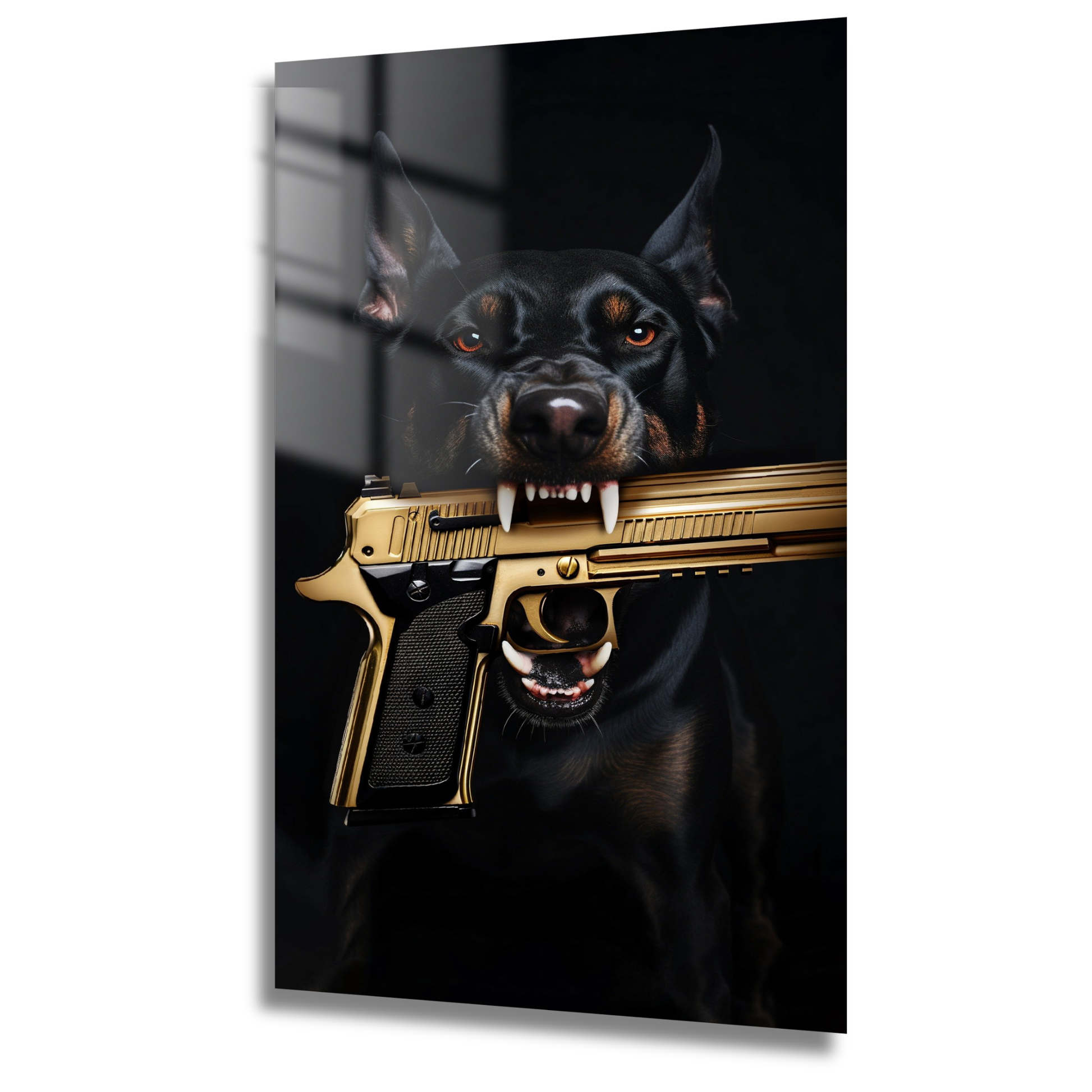 tableau dobermann style dark noir et doré
