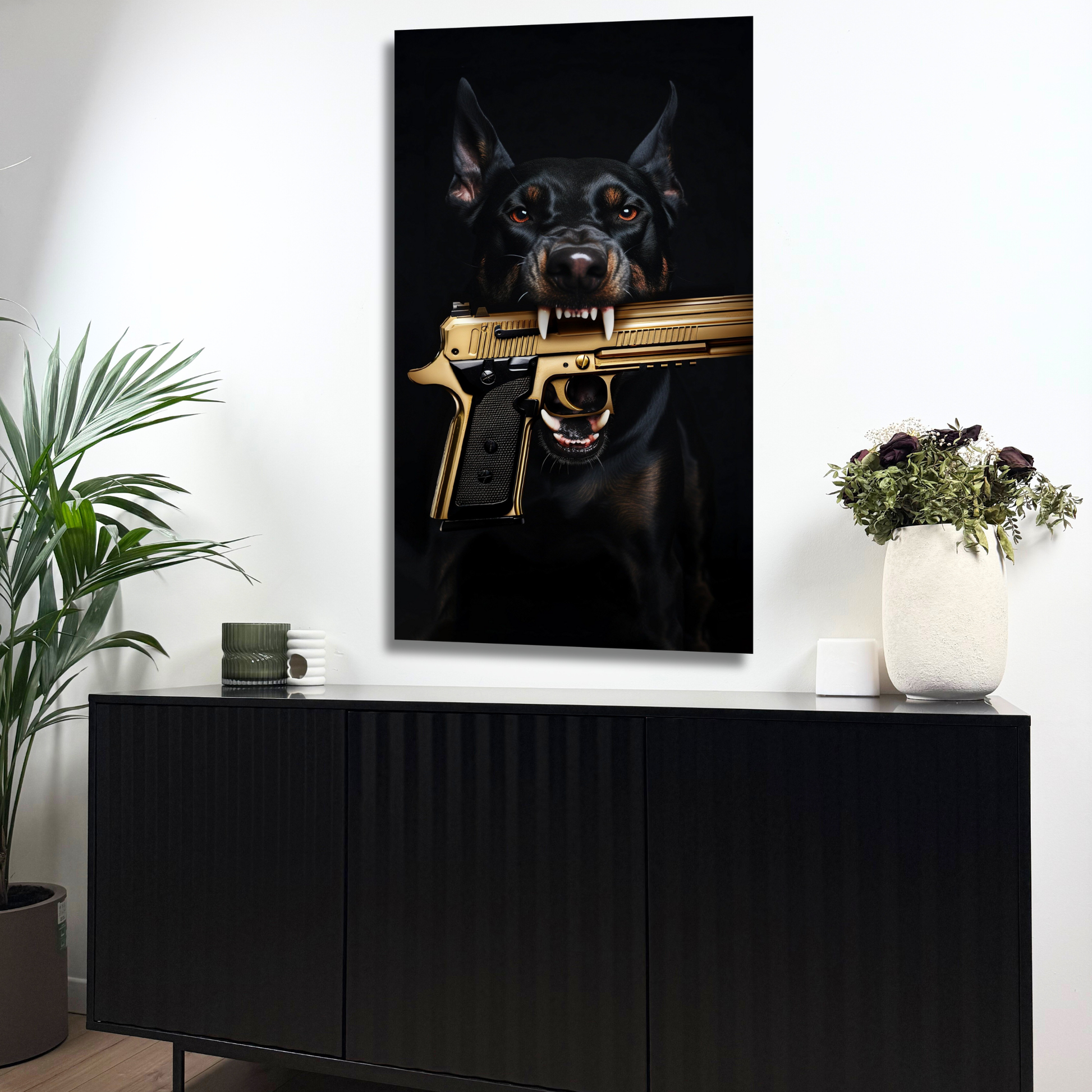 décoration murale chien dobermann luxe moderne
