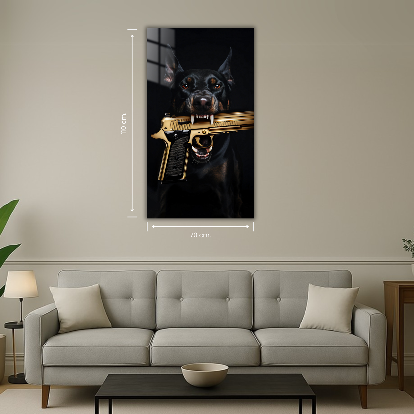 art mural dobermann puissant style noir doré
