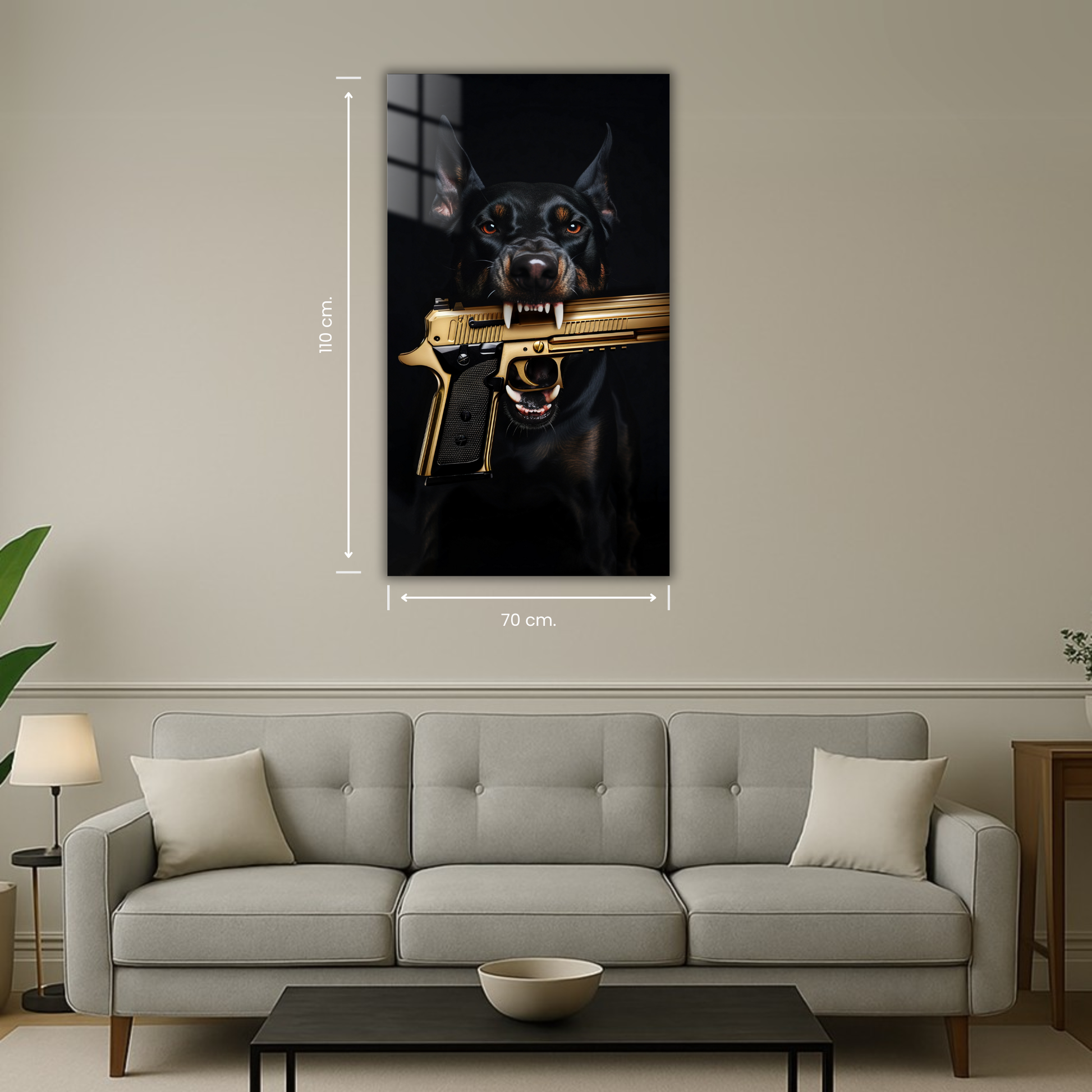 art mural dobermann puissant style noir doré
