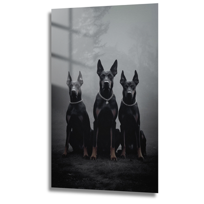 tableau trois dobermanns style sombre
