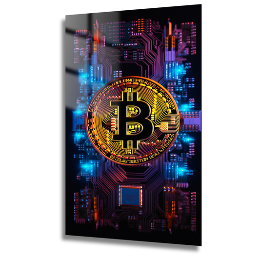 décoration murale crypto avec pièces bitcoin dorées