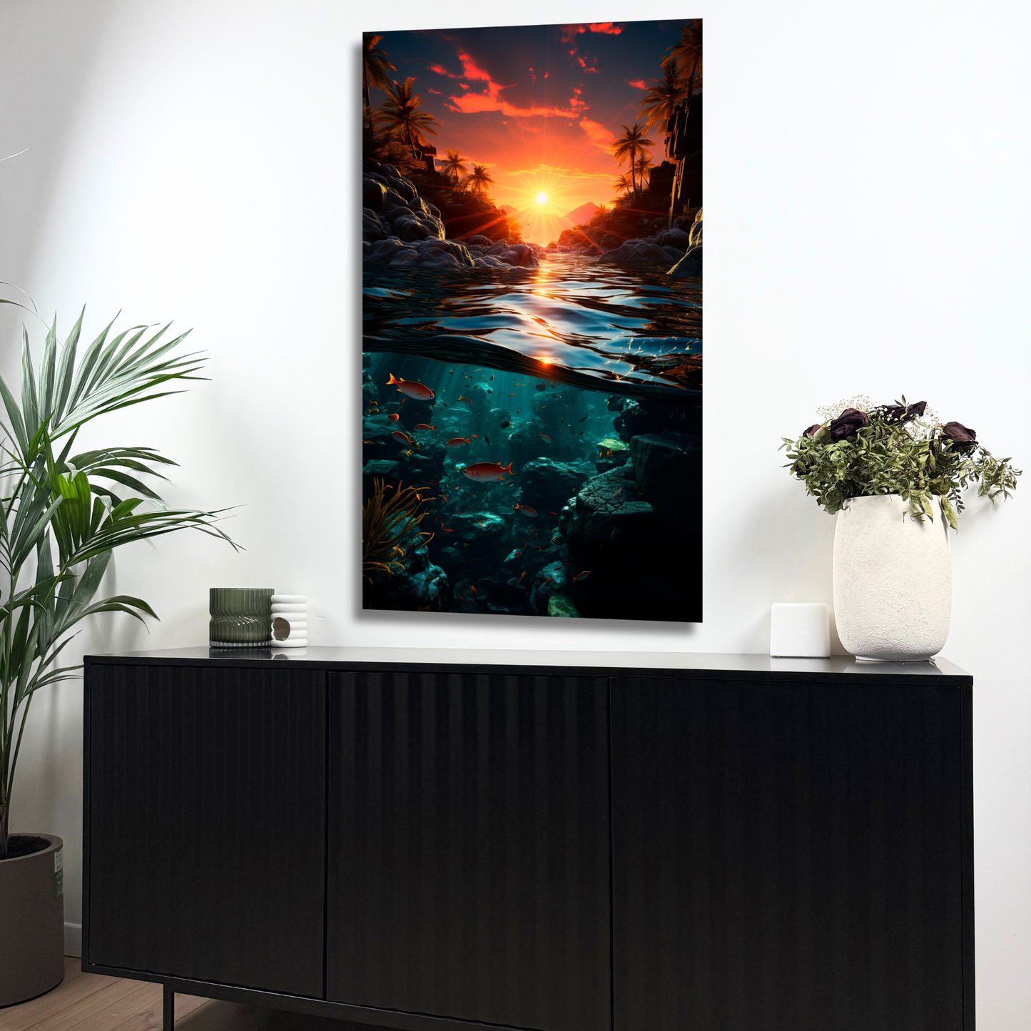 tableau océan coucher de soleil